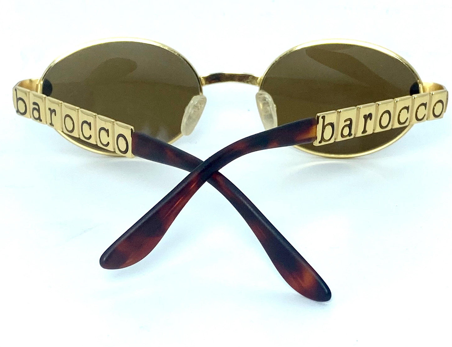 RoccoBarocco oval tortoise-gold metal sunglasses hand made in Italy, NOS 90s Mint