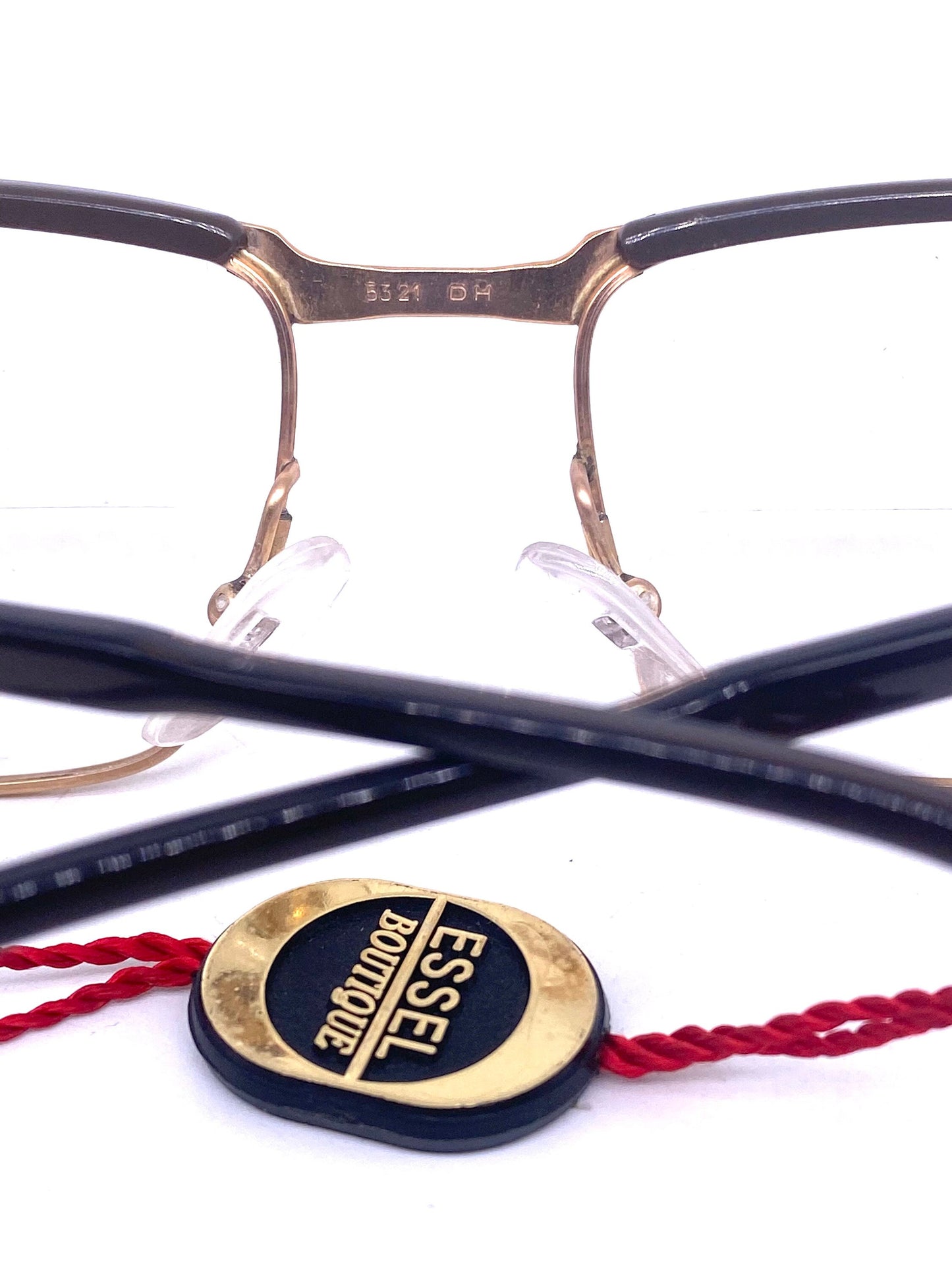 Essel Boutique NOS 60s square gold frames w dark brown coating on the brows and temples, with tag