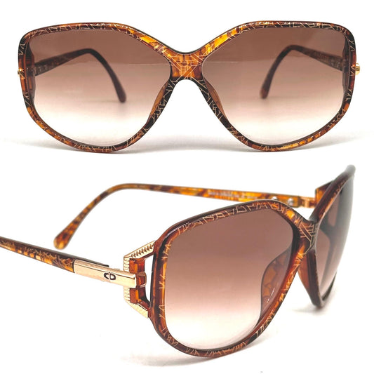 Christian Dior 2498 brown marble and gold frames with gold geometric print all over rare collectible 80s NOS