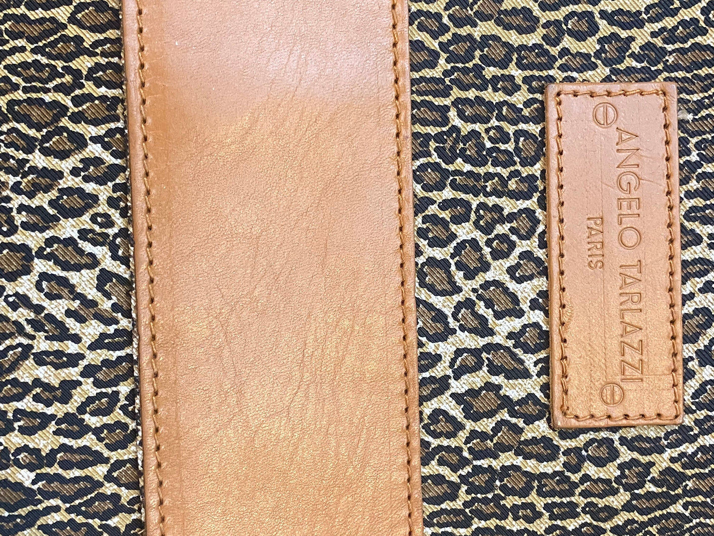 Angelo Tarlazzi cheetah canvas/ tan leather folder bag, NOS 80s