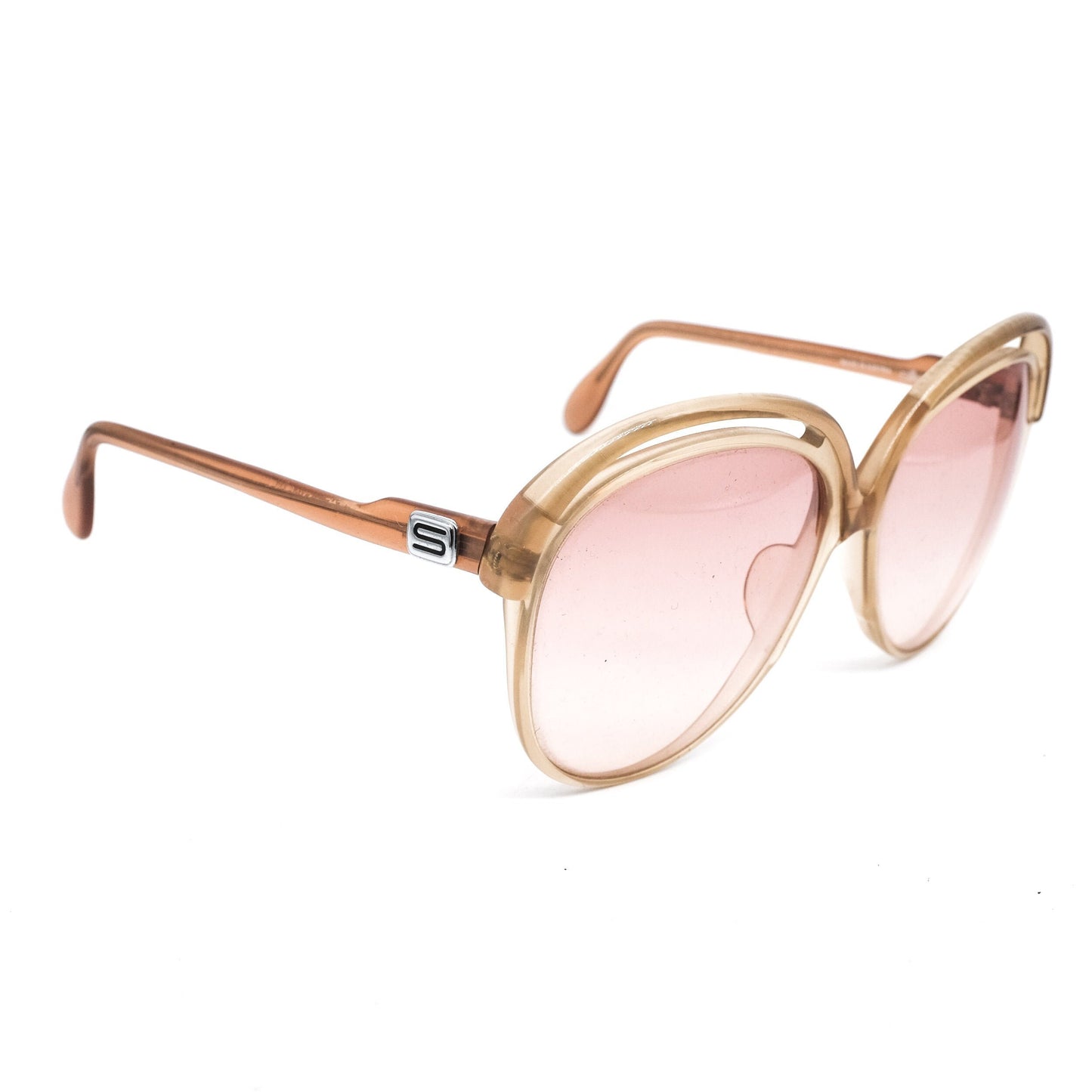 Silhouette 529 translucent pink oversized sunglasses made in Austria with cut off browline design, 1970s space age NOS