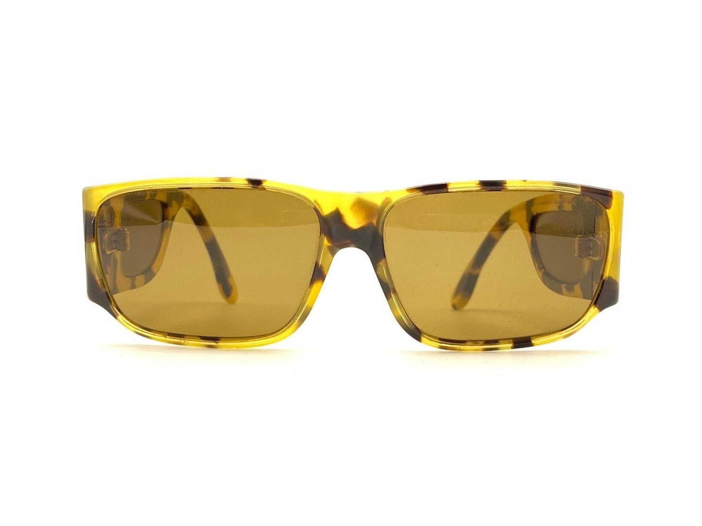 Occhiali da sole Sisley squadrati con visiera laterale, tartaruga chiaro con lenti marroni, anni '80 NOS