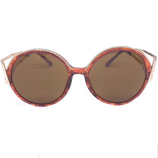 Christian Dior 2554 Oversized sunglasses with brown tortoiseshell edge and round golden rods, 80s NOS