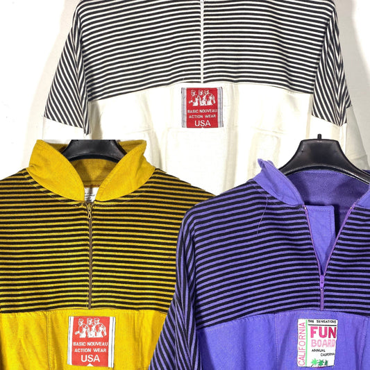 Striped Cotton sweatshirt with zip up collar, yellow, white or purple, cool pattern, NWT 80s.
