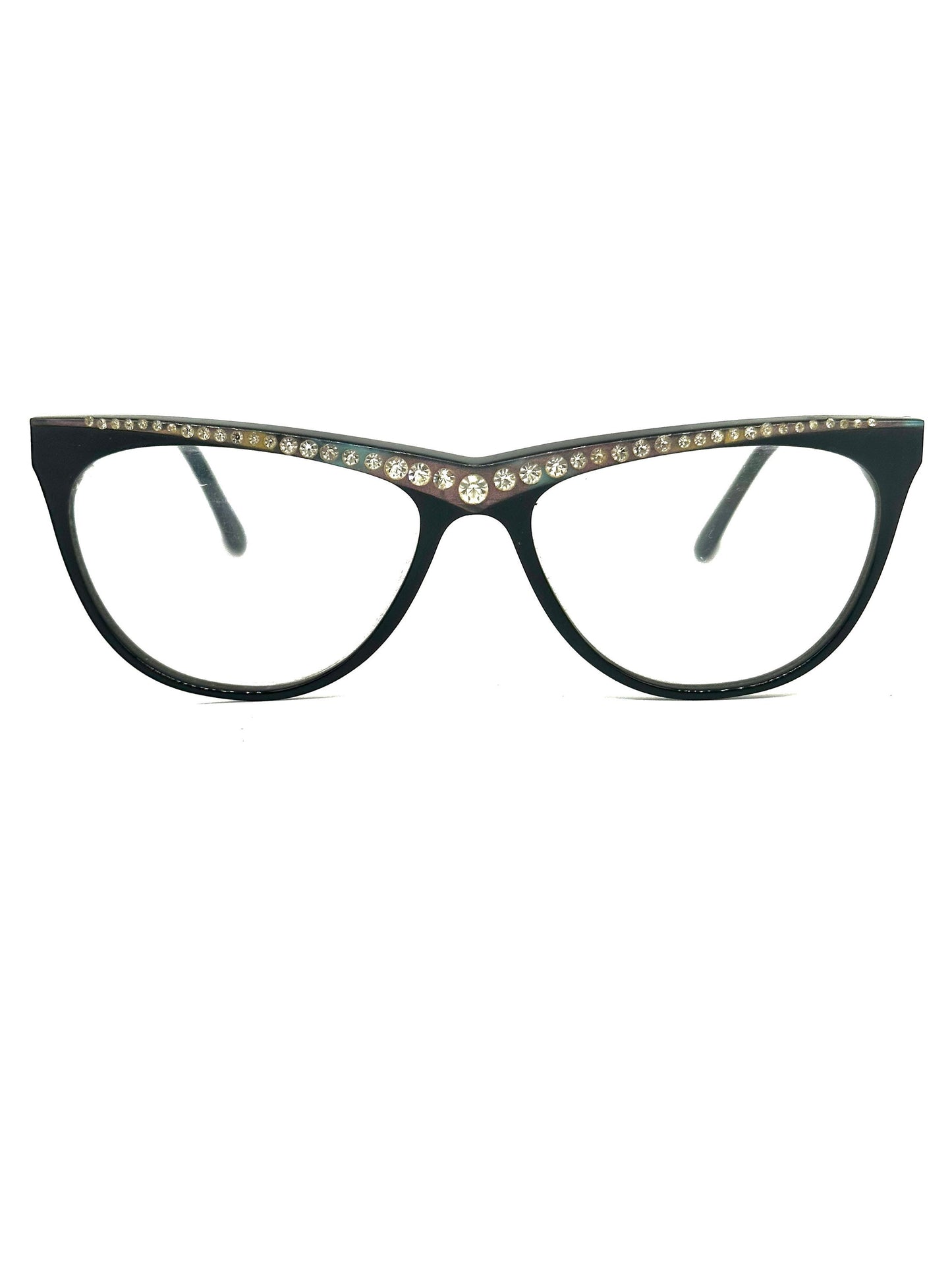 Renée Chantal Paris stunning black cateye frame with pearl and rhinestones details, NoS 70s France