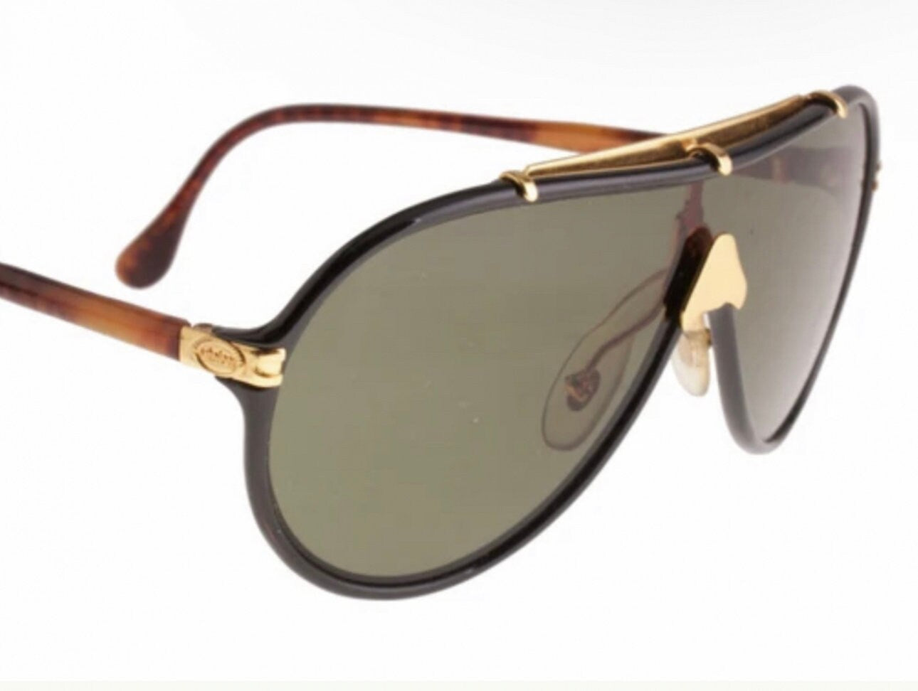 Dérapage-Vitaloni luxury blck-gold shield aviator sunglasses hand made in Italy, 80s NOS, Jay-Z