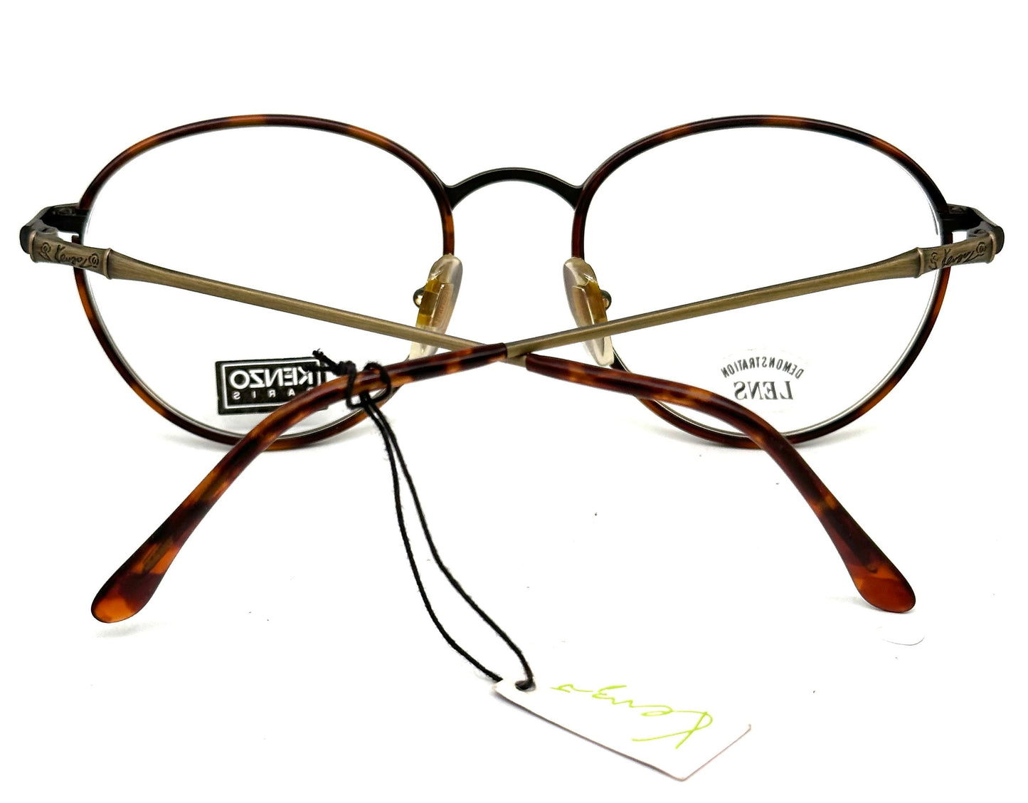 Kenzo Madake K172 elegant Panto antique brass / tortoise eyeglasses frames, windsor style hand made France, 80s NoS
