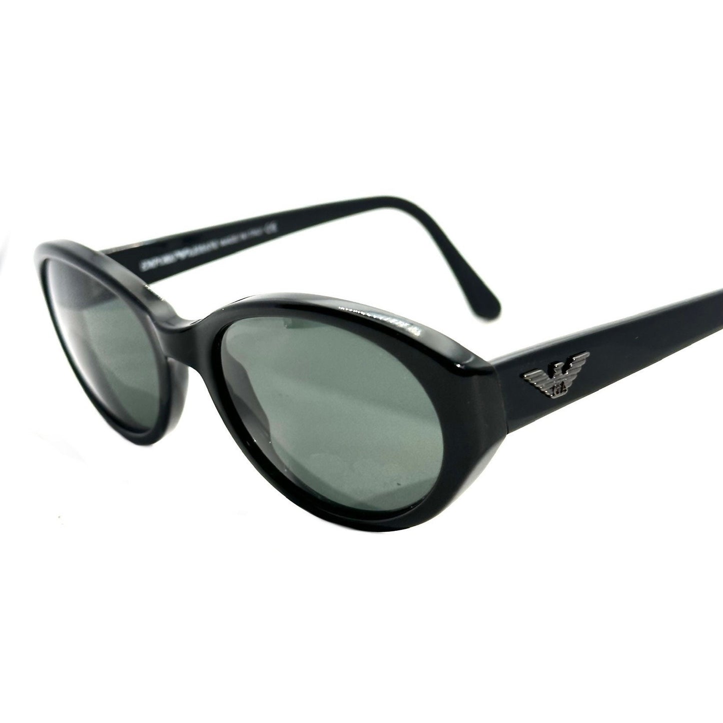 Emporio Armani 560-S oval sunglasses black with silver eagle logo minimal