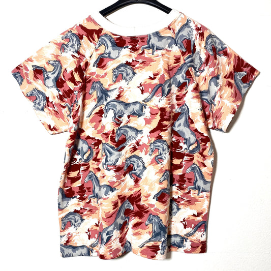 Greenfield coolest short sleeved sweatshirt with horses wading pink waves, 1980s NWT sz S,L