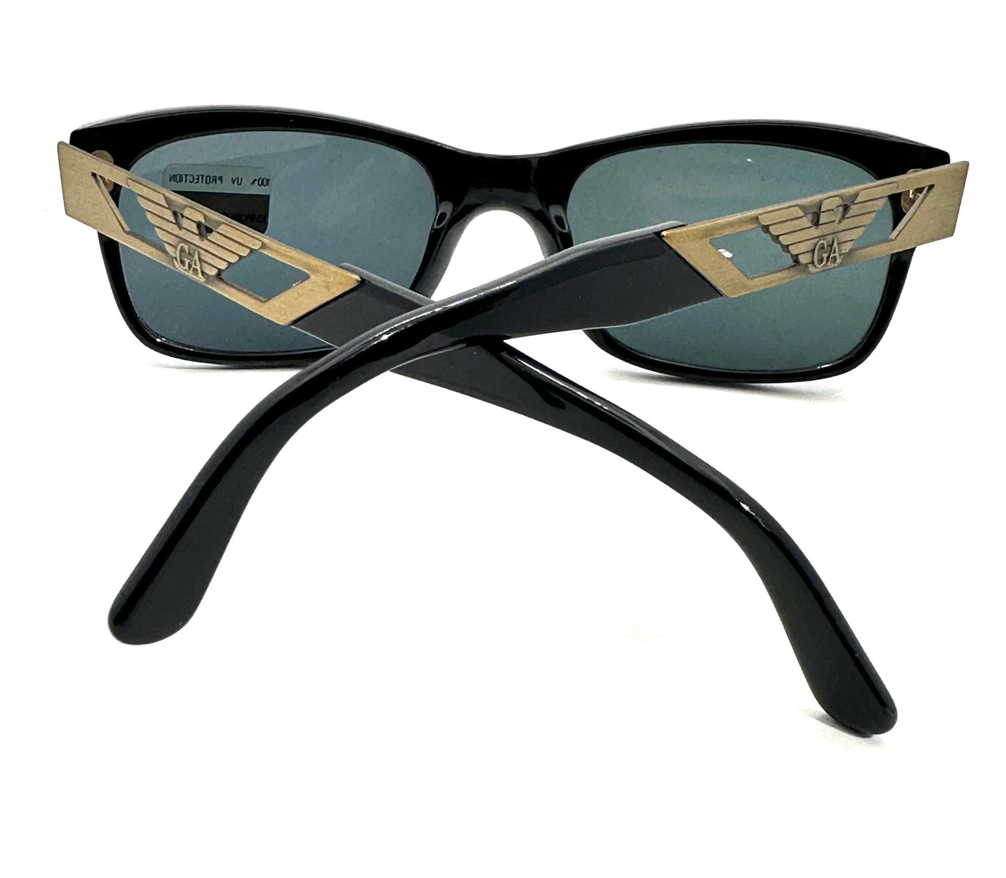 Emporio Armani 539 S black square sunglasses with eagle logo, 1980s NOS