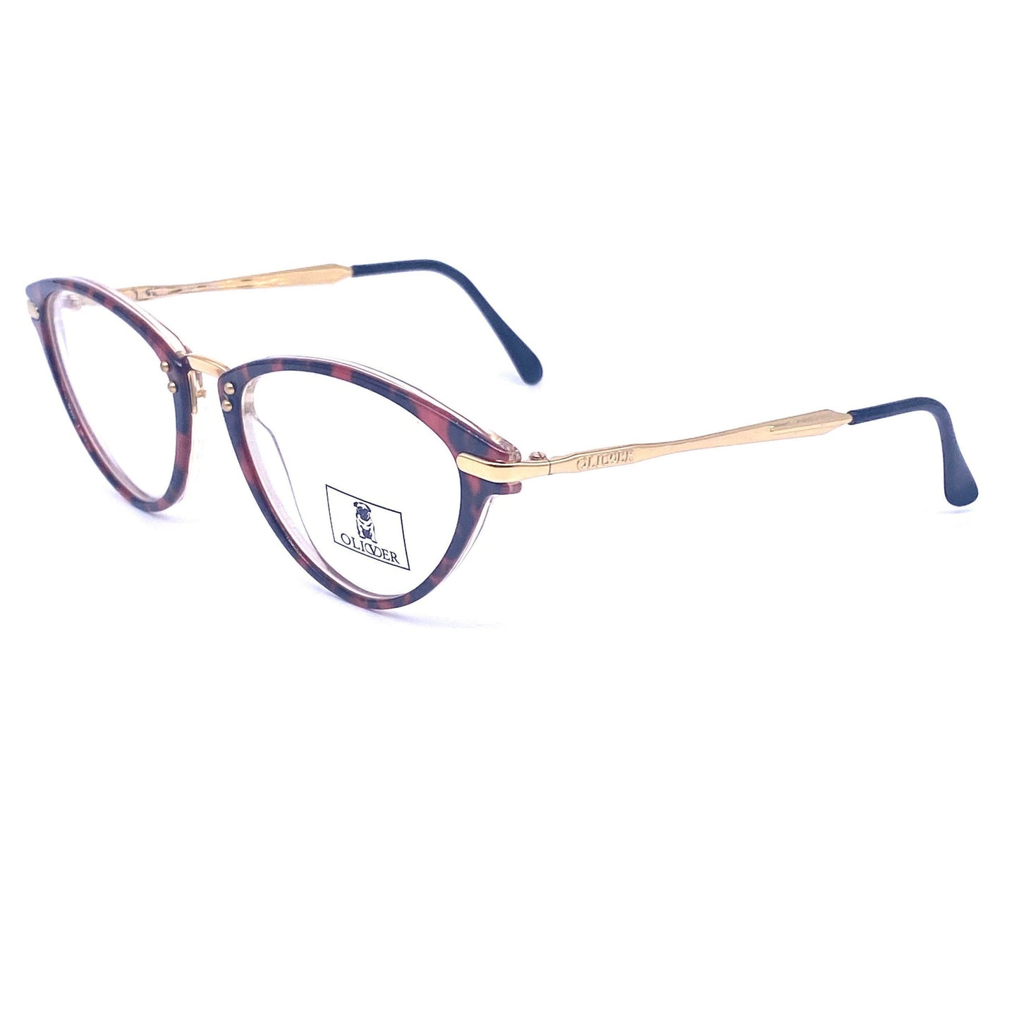 Oliver by Valentino red marbled cateye frames w golden metal temples - hinges, NoS '80 Italy