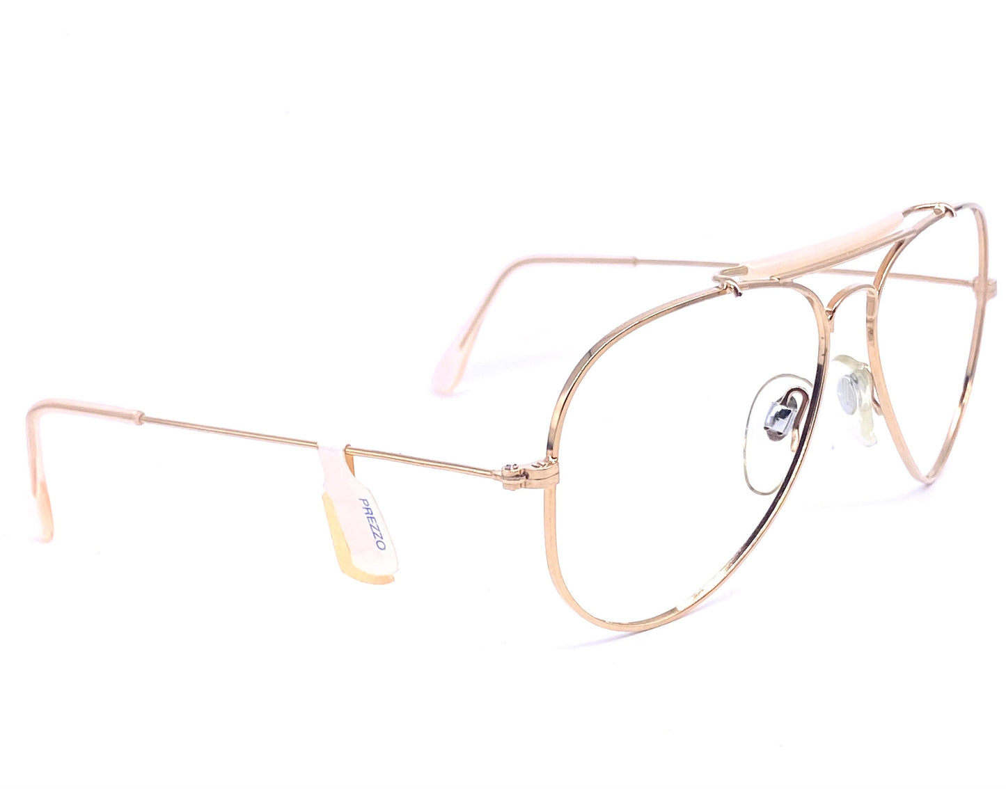 Look Milano classic golden metal aviator with dbl bridge coated in bone color acetate, NOS 80s Italy