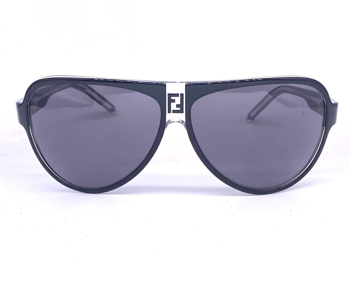 Fendi FS101 black/clear cello aviator sunglasses w embossed logo, NOS 90s