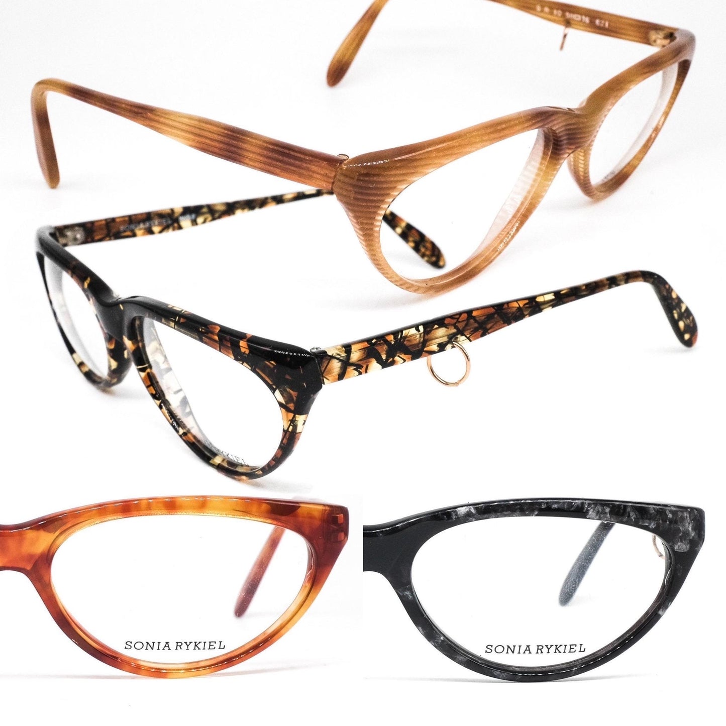 Sonia Rykiel SR-10 cool alt cateye eyeglasses w ring pierced temple detail, 4 colors available