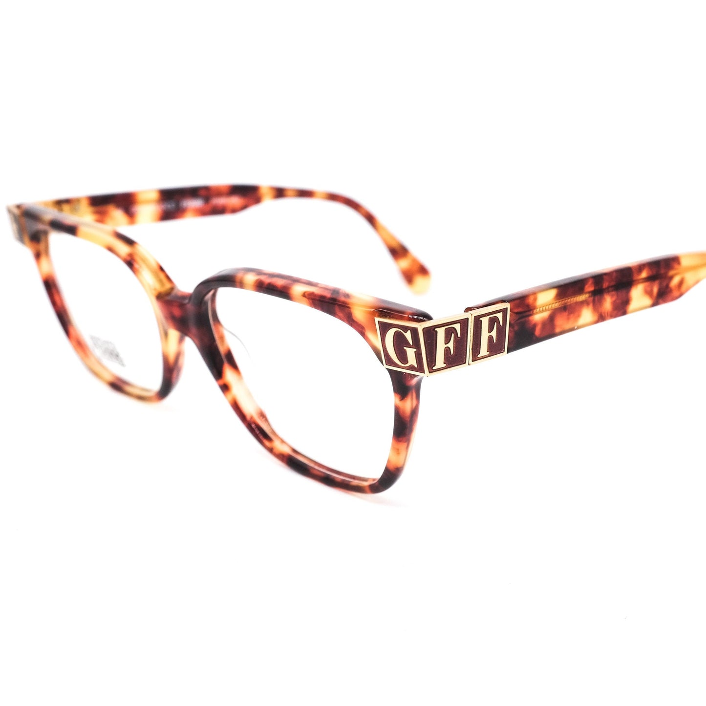 Gianfranco Ferré GFF105 square tortoise eyeglasses frames with huge branding details hand made in Italy, 1980s nos