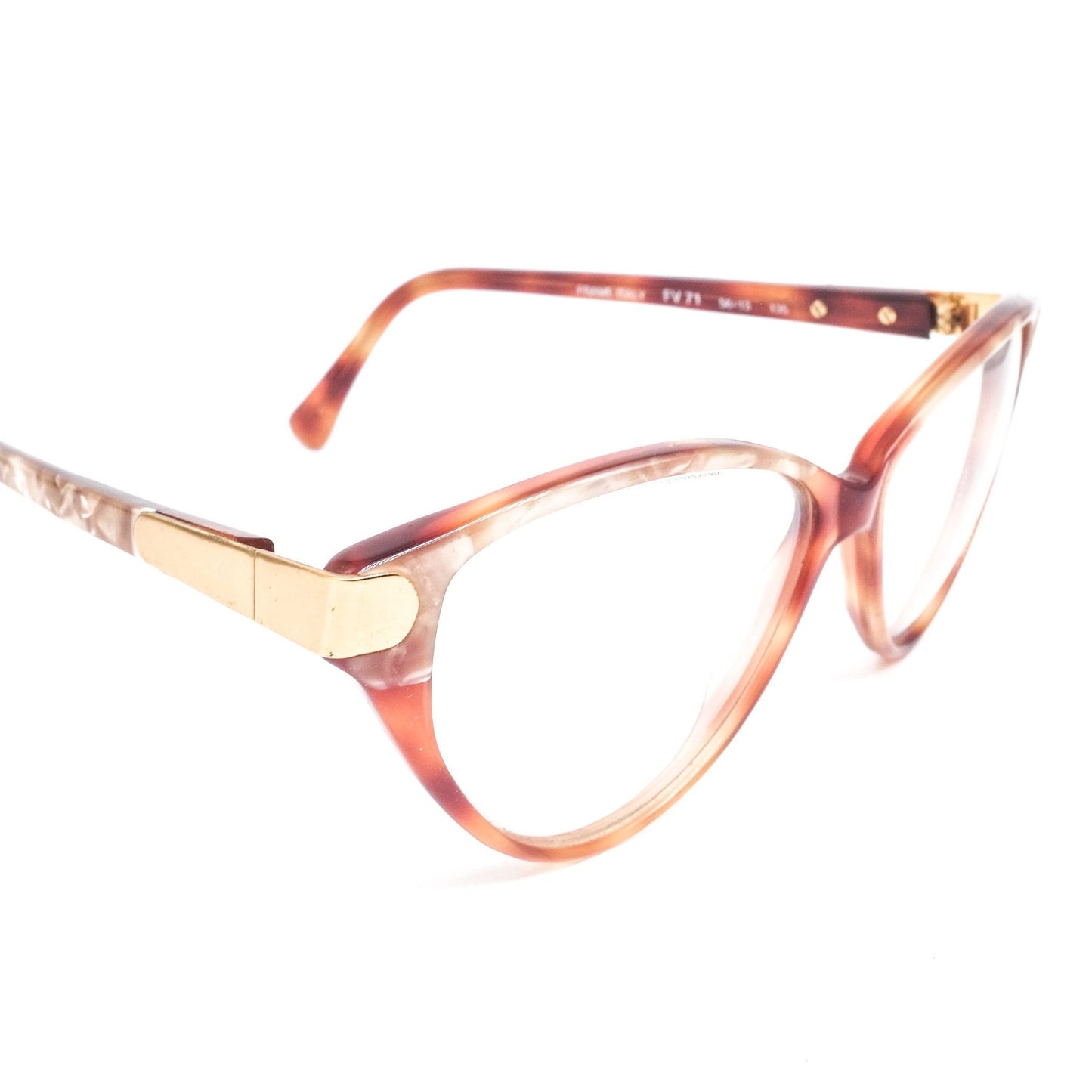 Fendi FV71 classic brown tortoise acetate cateye eyeglasses frames with golden hinges. NOS 80s Italy