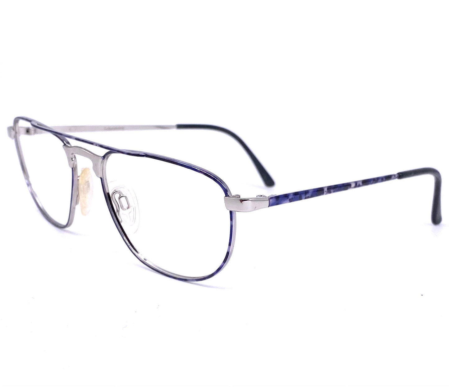 Missoni M833 square dbl bridge glasses in silver metal w blue tortoise alike pattern, NOS 80s Italy