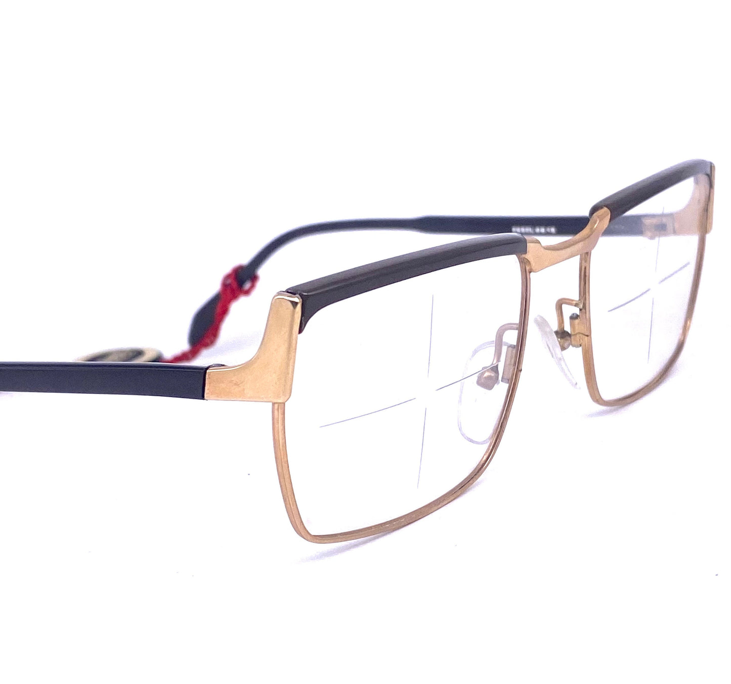 Essel Boutique NOS 60s square gold frames w dark brown coating on the brows and temples, with tag