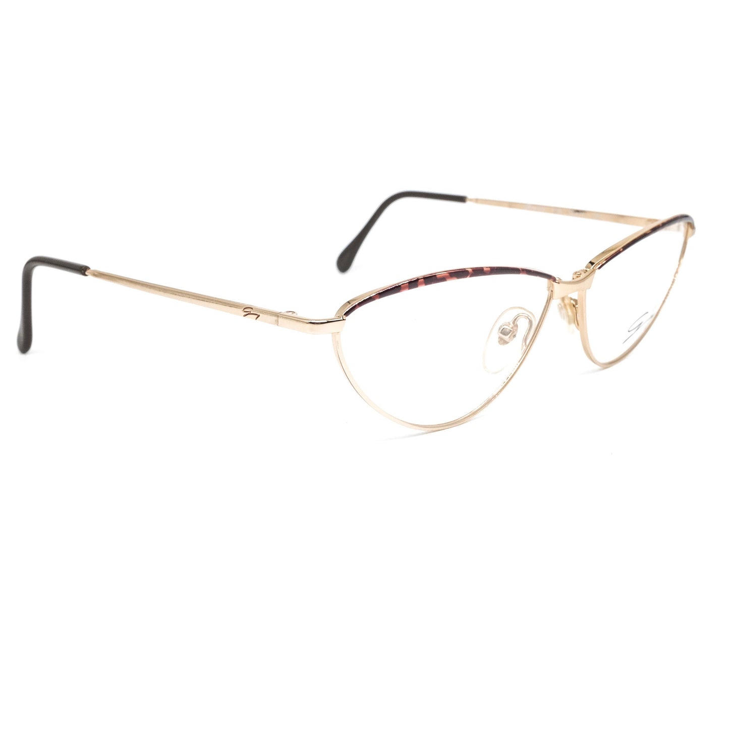 Genny 534 golden metal modernist cateye eyeglasses frames made in Italy, NOS 80s