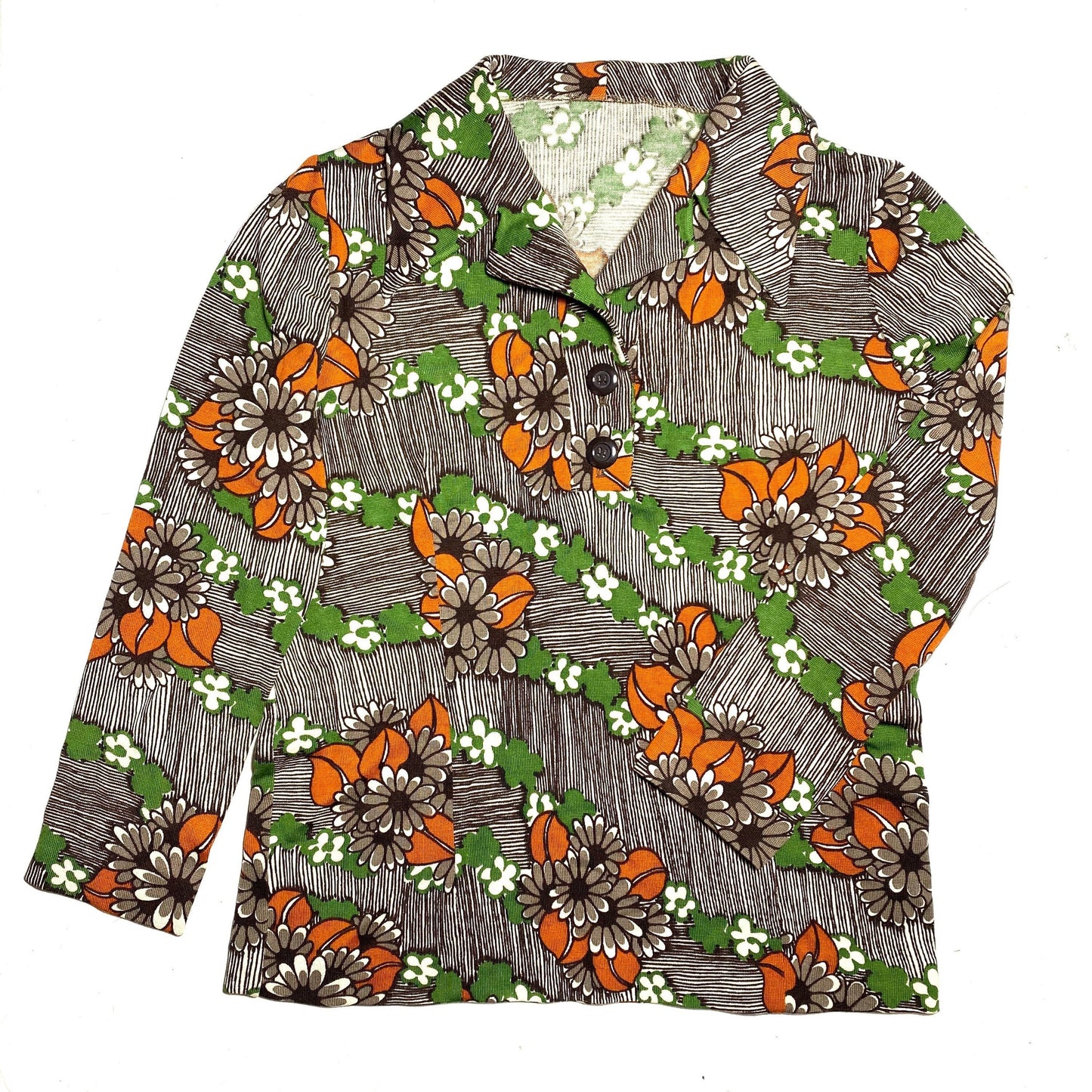 1970s floral/abstract pullover blouse,  mod /hippie style le beagle collar, perfect condition