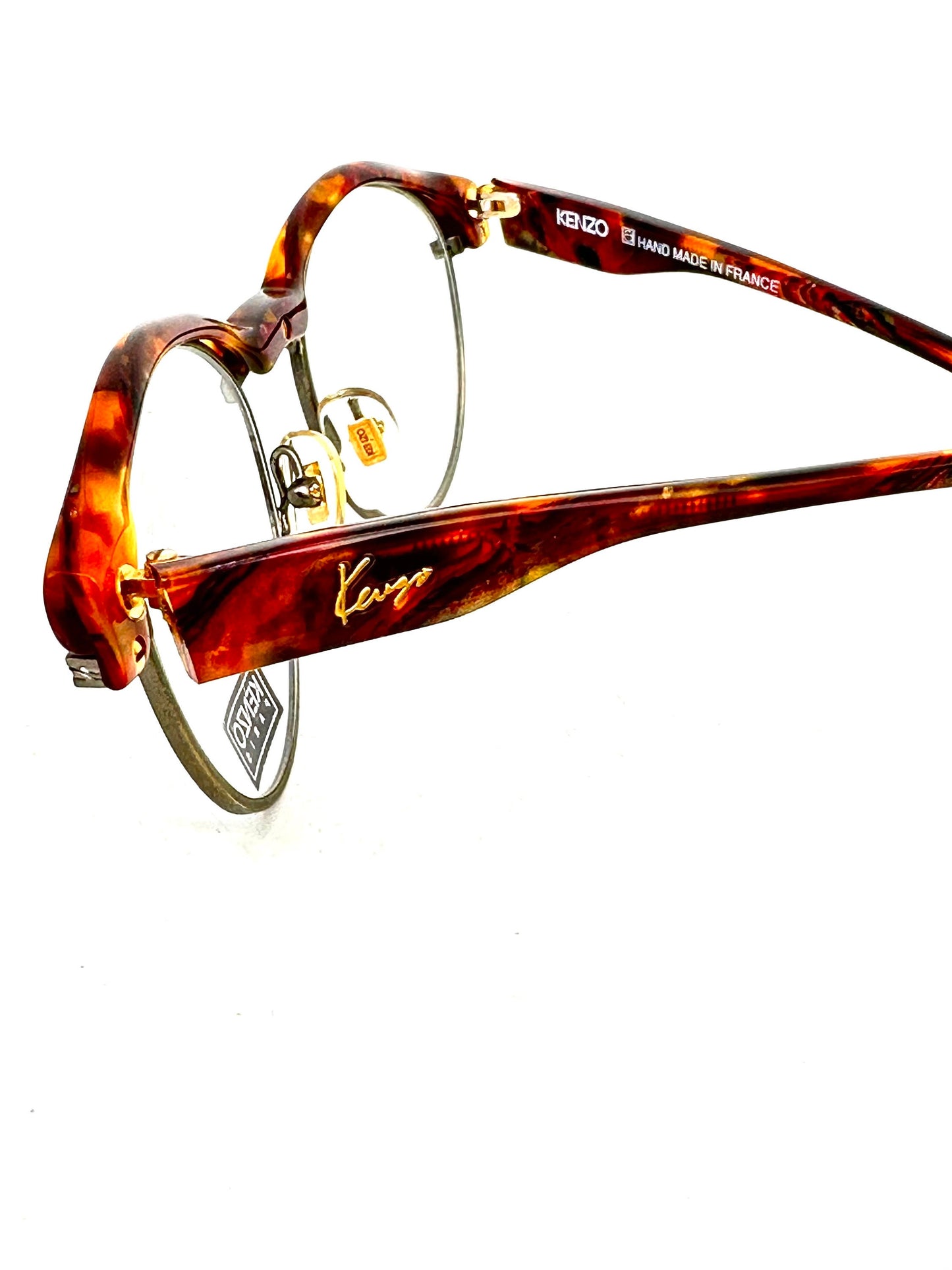 Kenzo Reggae K61 avant-garde pantos frames w cutoff details on the colorful cello browline, 80s NoS France