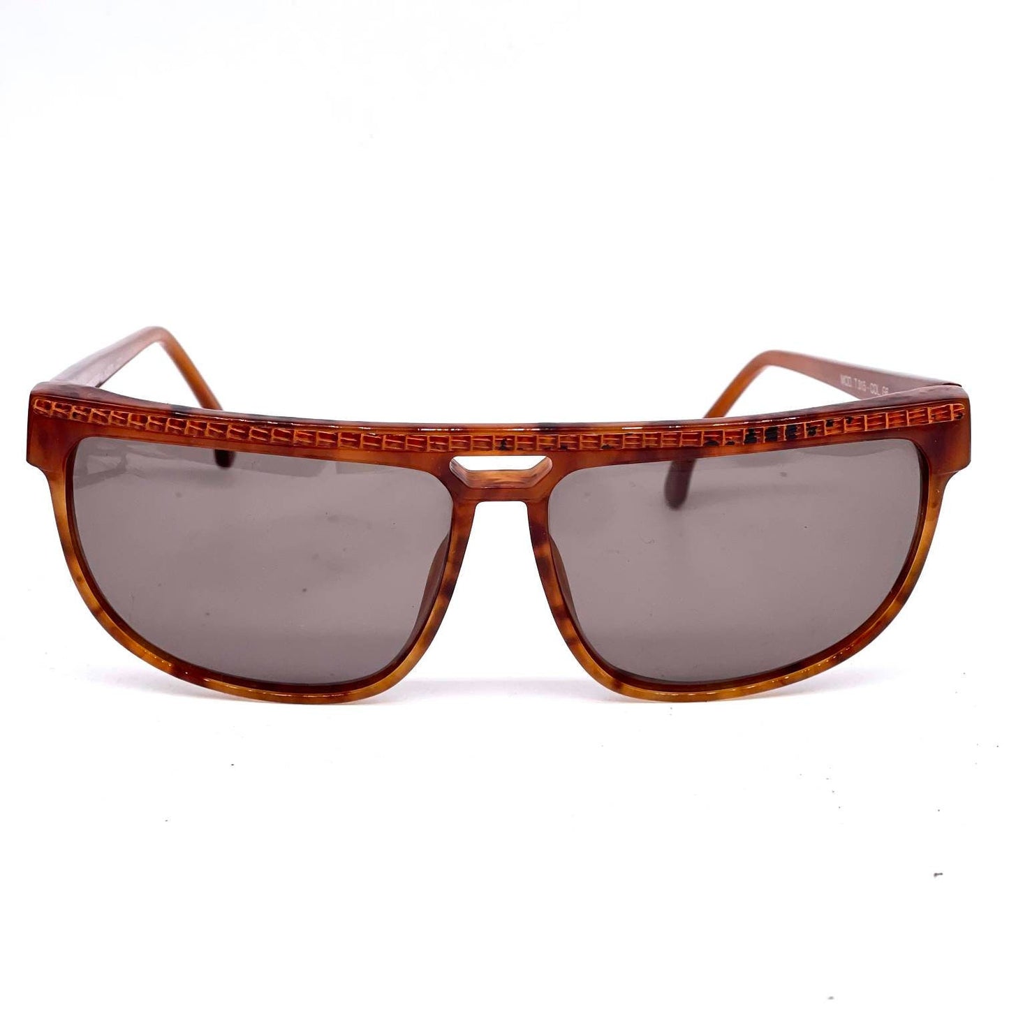 Trussardi flat top square sunglasses w leather inserts, NoS 80s Italy