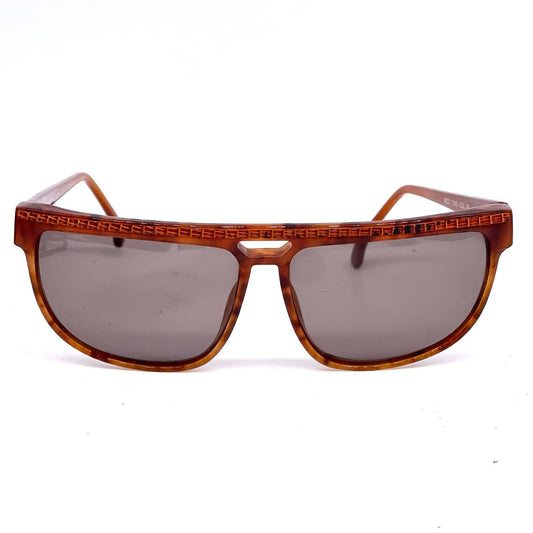 Trussardi flat top square sunglasses w leather inserts, NoS 80s Italy