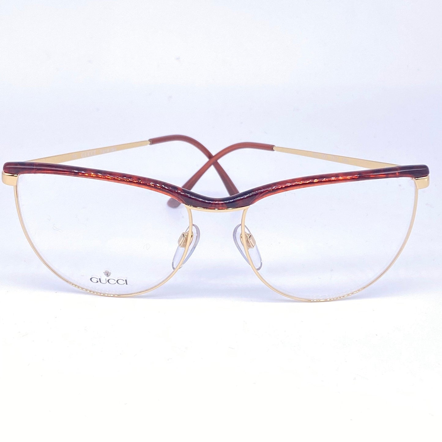 Gucci GG2322 golden metal cateye eyeglasses with tortoise browline, NOS 80s Italy