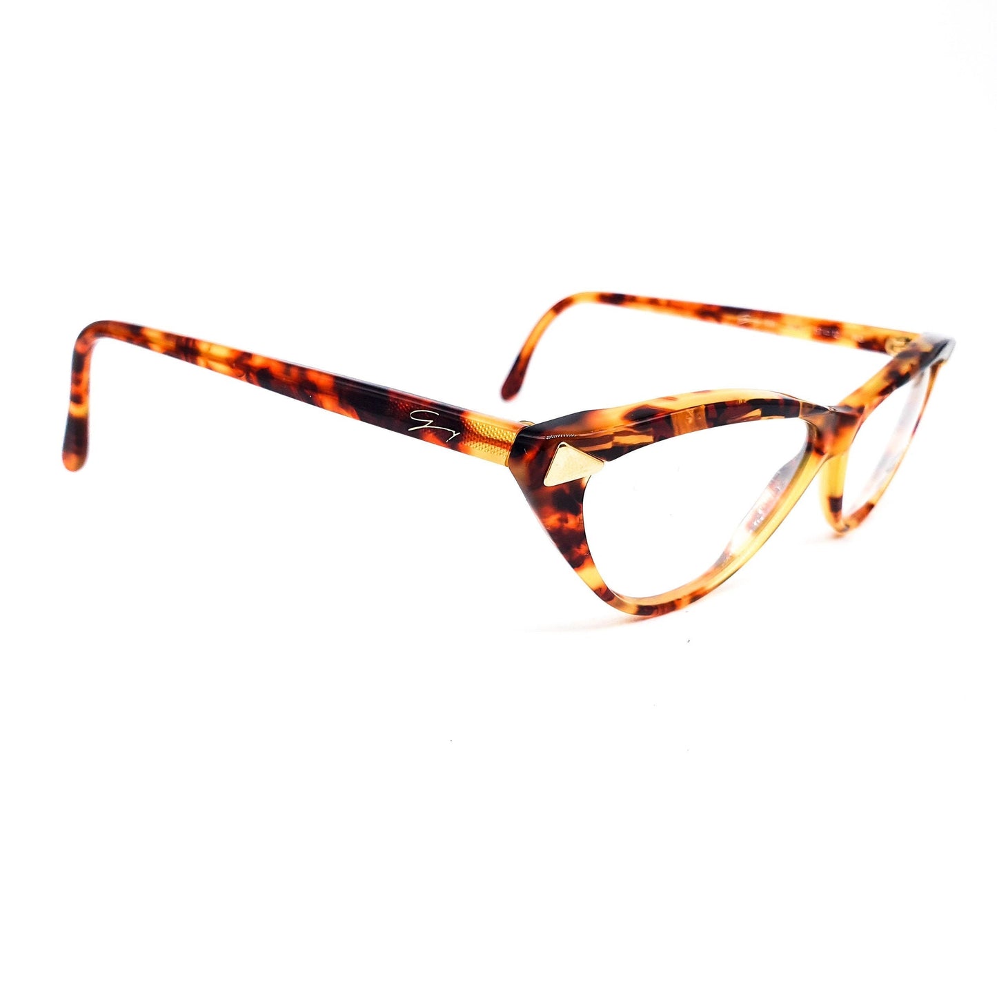 Genny 158 brown cellulose acetate leopard cat eye eyeglasses frame, Italy 70s NOS