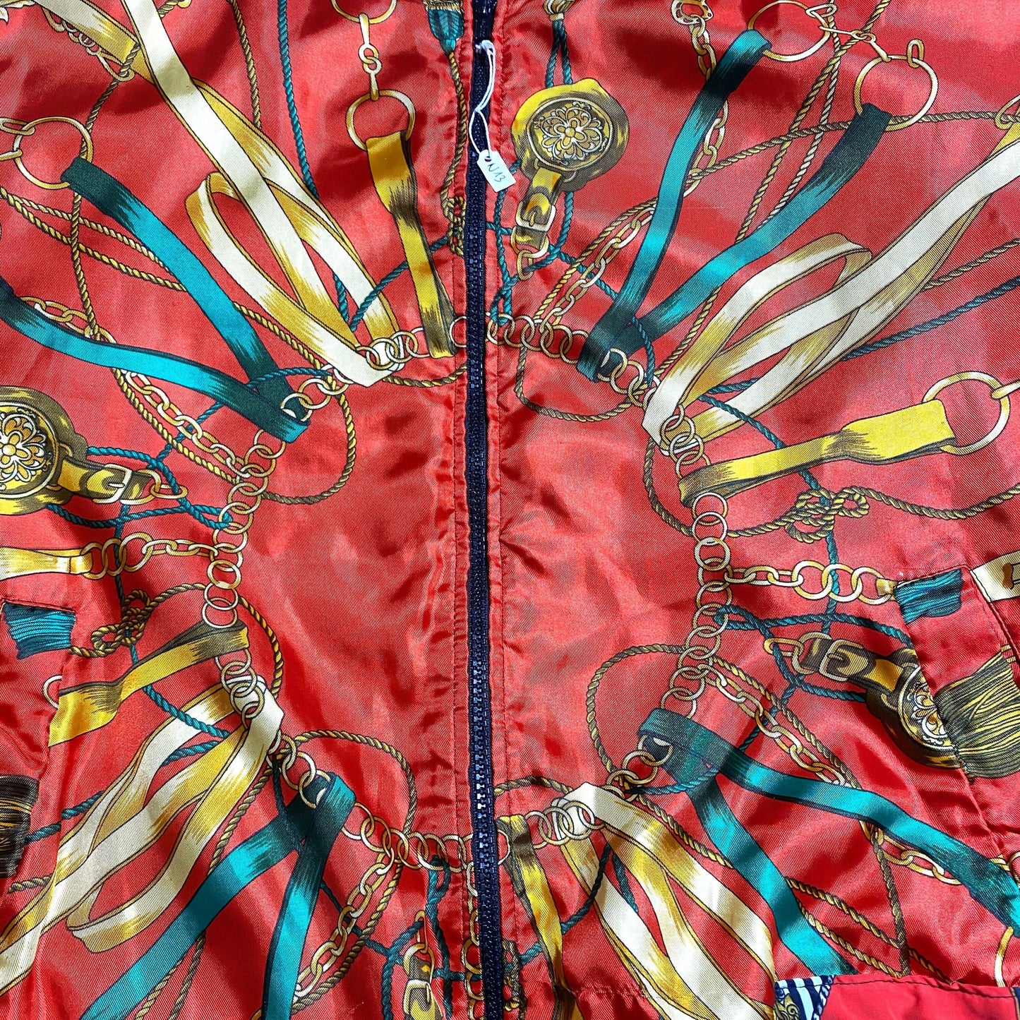 Jaqueline Ferrar red satin Hermes style print bomber jacket, 1980s great condition