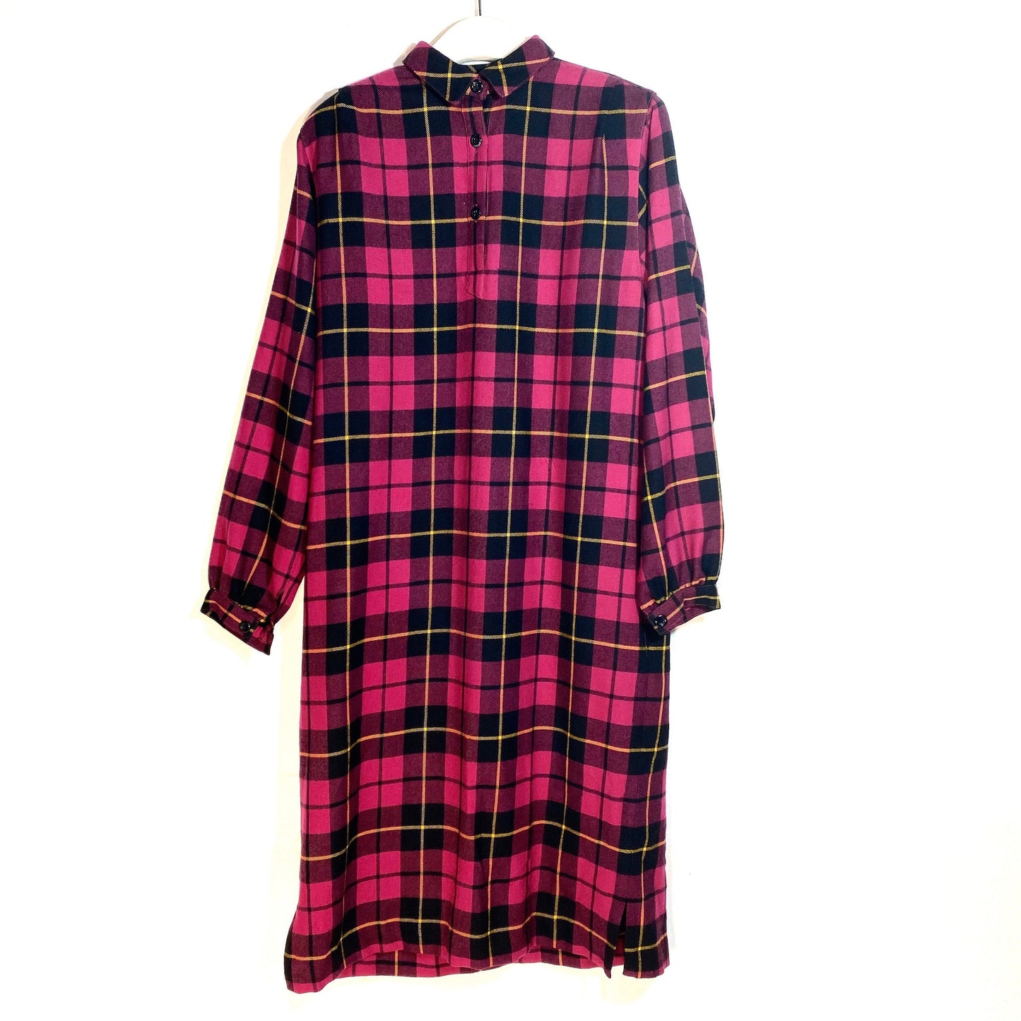 Elle purple tartan wool shirt dress sz 42, mint condition, 1970s/80s