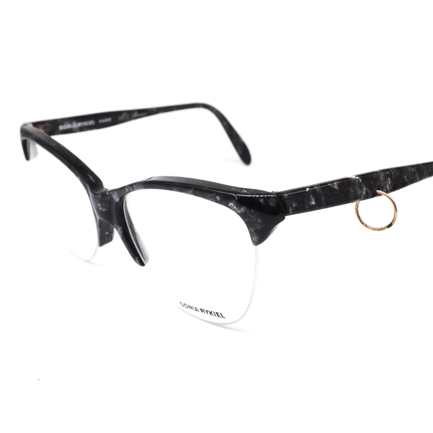 Sonia Rykiel SR18 black marbled cateye eyeglasses w cool pierced temple detail, NoS 80s France