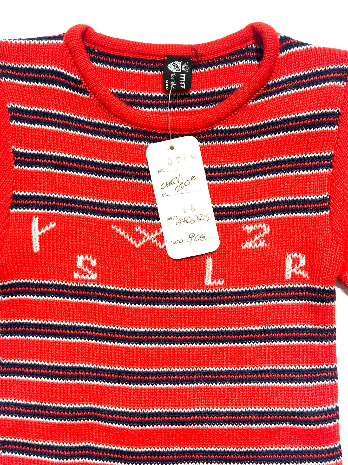 MmaBéne 1970s preppy red/navy/white striped wool knit short sleeved ladies top/ t-shirt, BNWT