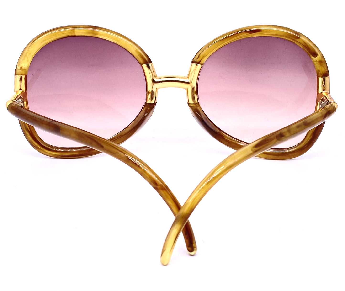 Ted Lapidus Paris amber/gold round oversized sunglasses hand made in France, 70s NOS
