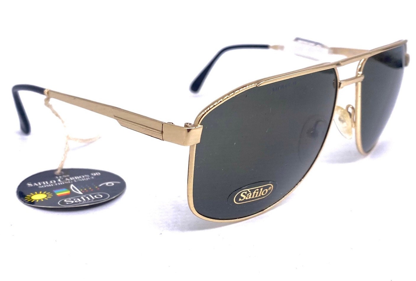 Safilo 7526 Sporting dbl bridge golden metal aviator sunglasses made in Italy, 1980s NOS