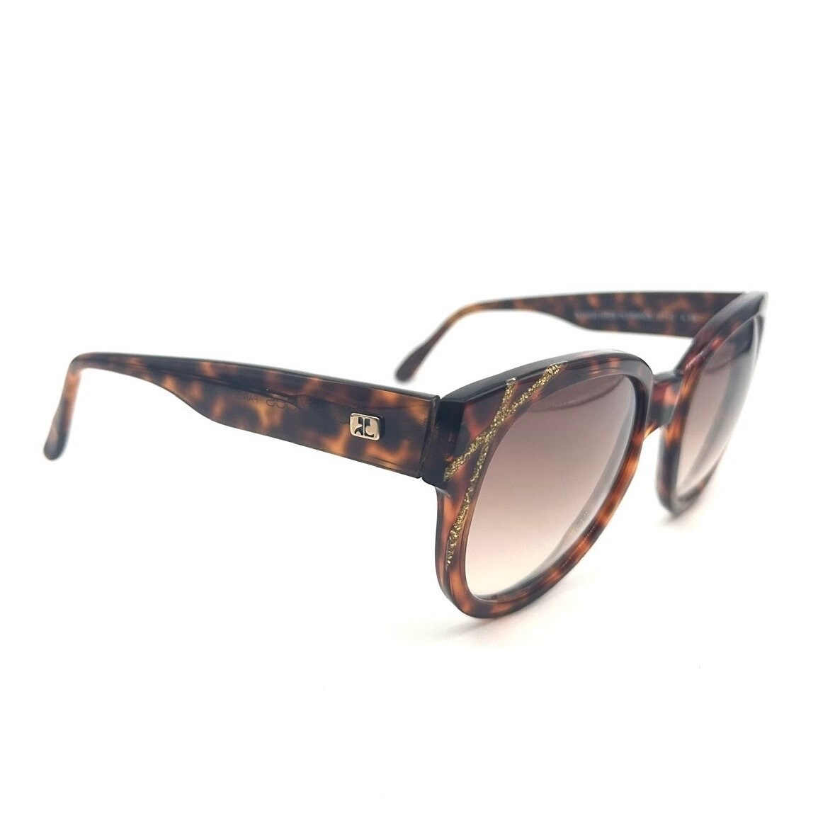 Courreges 8710 tortoise oversized sunglasses w golden sparks striped details, NoS 80s France