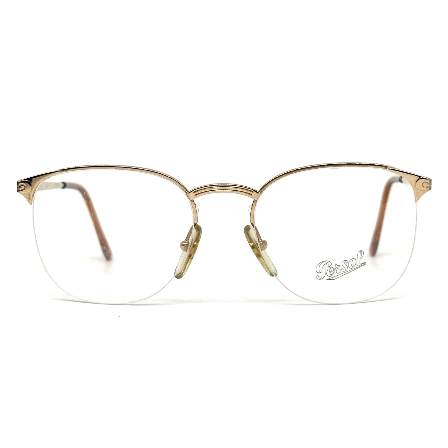 Persol Ratti Algor square half rim golden metal glasses frames, NOS 80s Italy