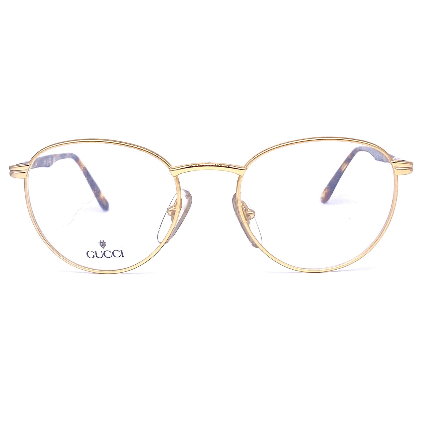 Gucci GG 1319 round gold plated metal frames made in Italy, 1980s NOs