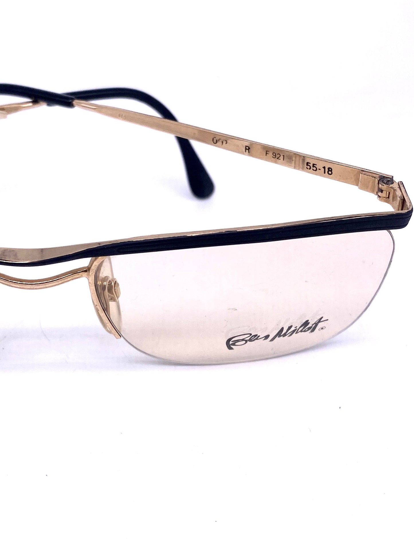 Ben Millot 007 square half rimmed metal eyeglasses frames in matte black or gold, NOS 80s France