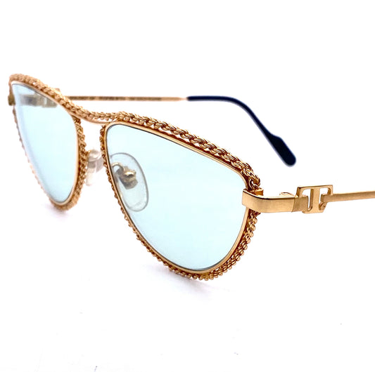 Tiffany Soloist T1-03 23k gold plated rope style rims cateye sunglasses, 1980s NOS