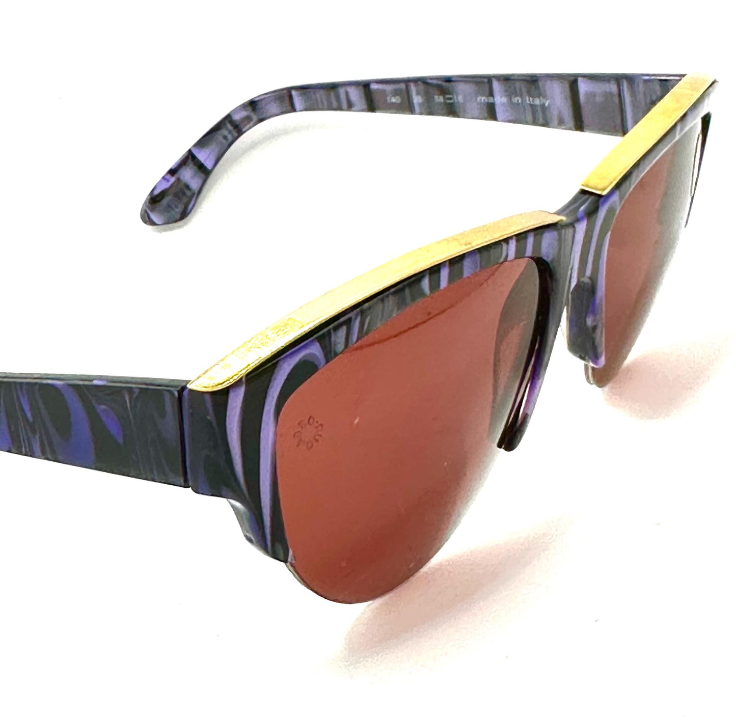 Ungaro Persol 502 purple-black cateye w gold brows & logo, NoS 80s hand made in Italy