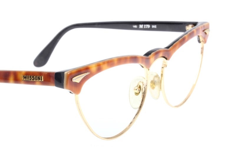 Missoni m179 golden cateye glasses w demi blonde cello brows & temples, NOS 80s Italy