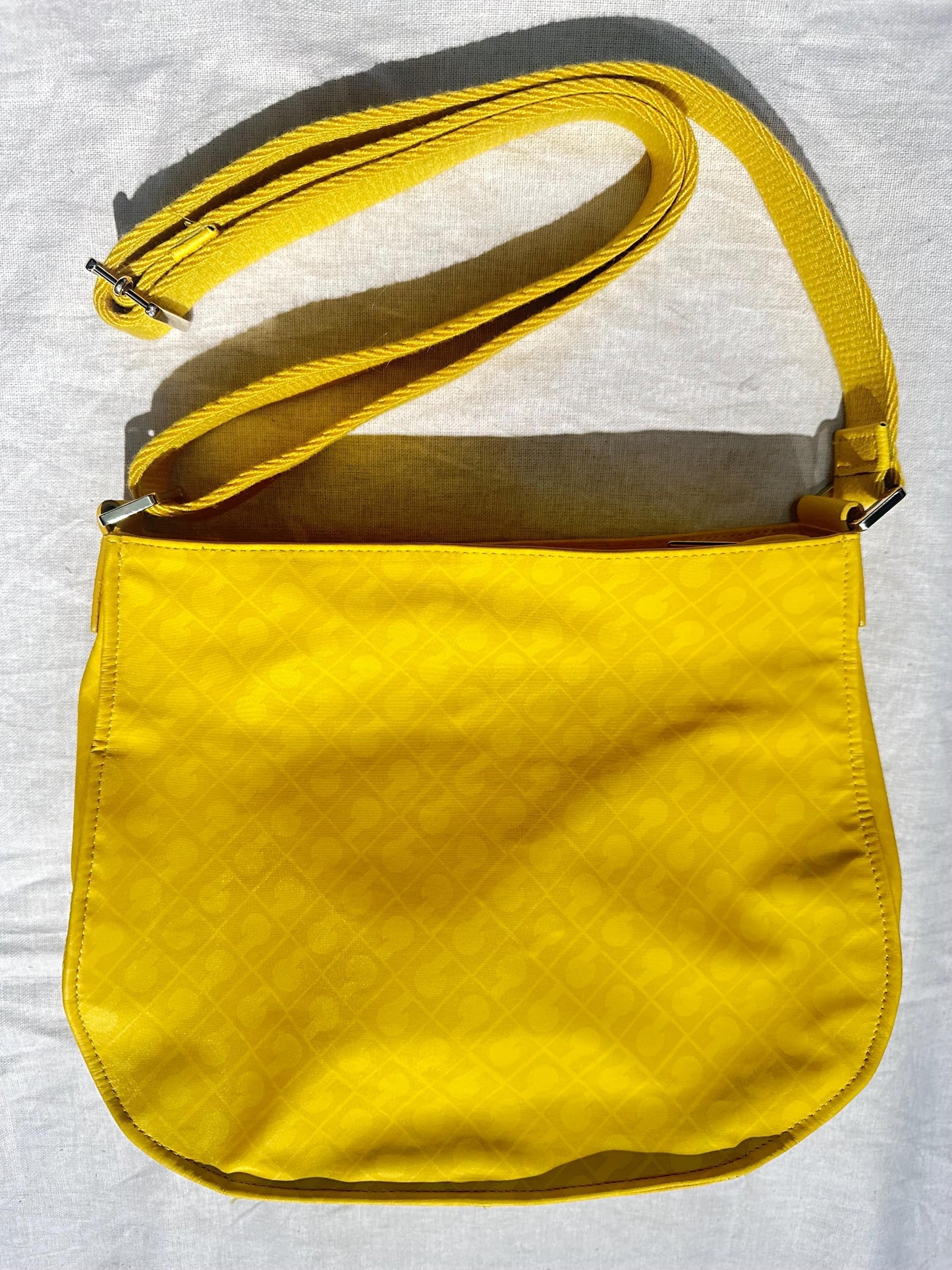 Gherardini bright yellow monogram canvas bag w waterproof treatment, NOS 80s Italy