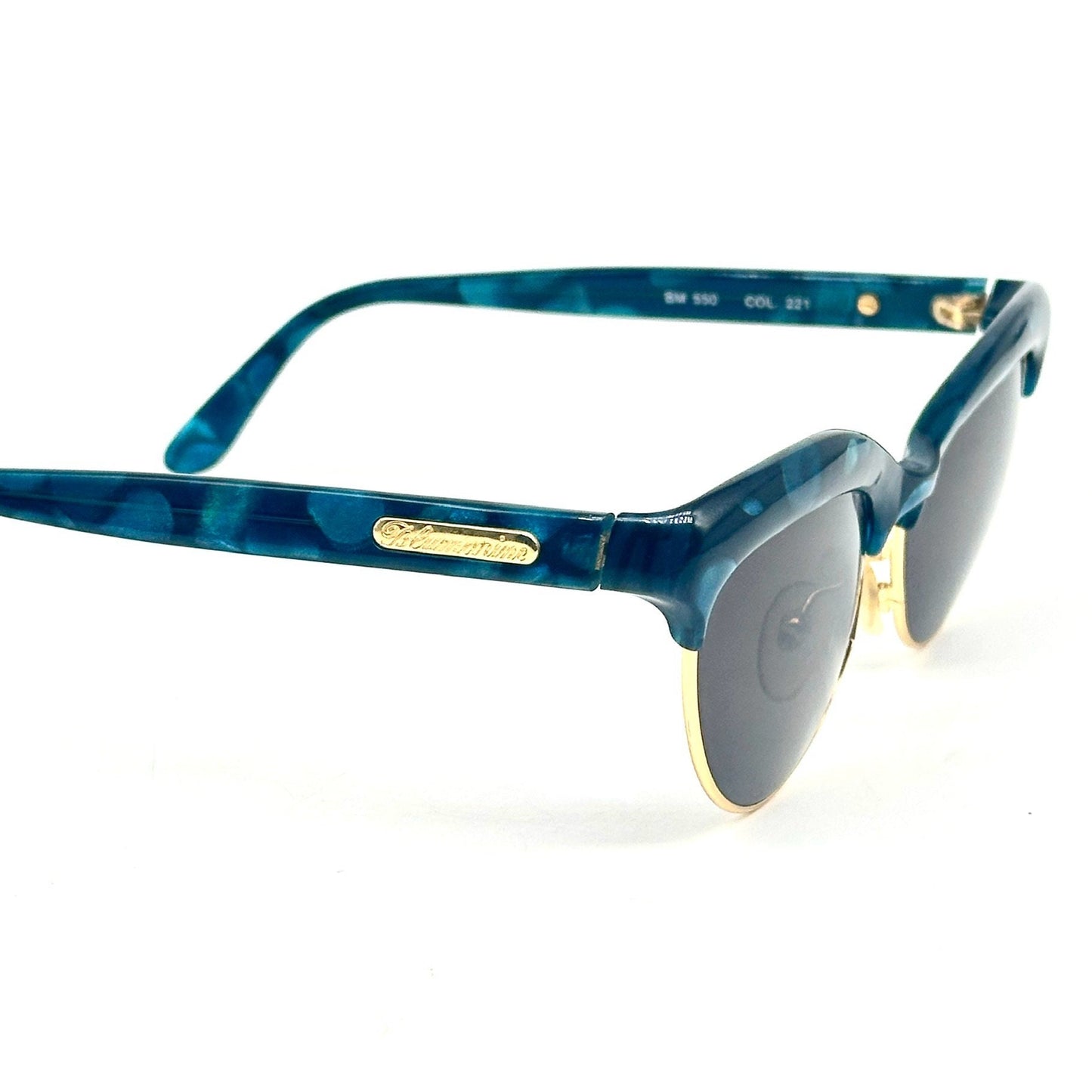 Bluemarine BM550 blue tortoise effect sunglasses w gold details/signature, NoS 90s Italy