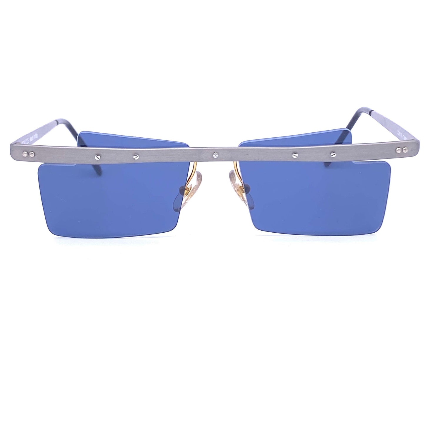 Sin&Cos square anodized metal avant-garde sunglasses, blue, silver or red, NOS 90s Italy