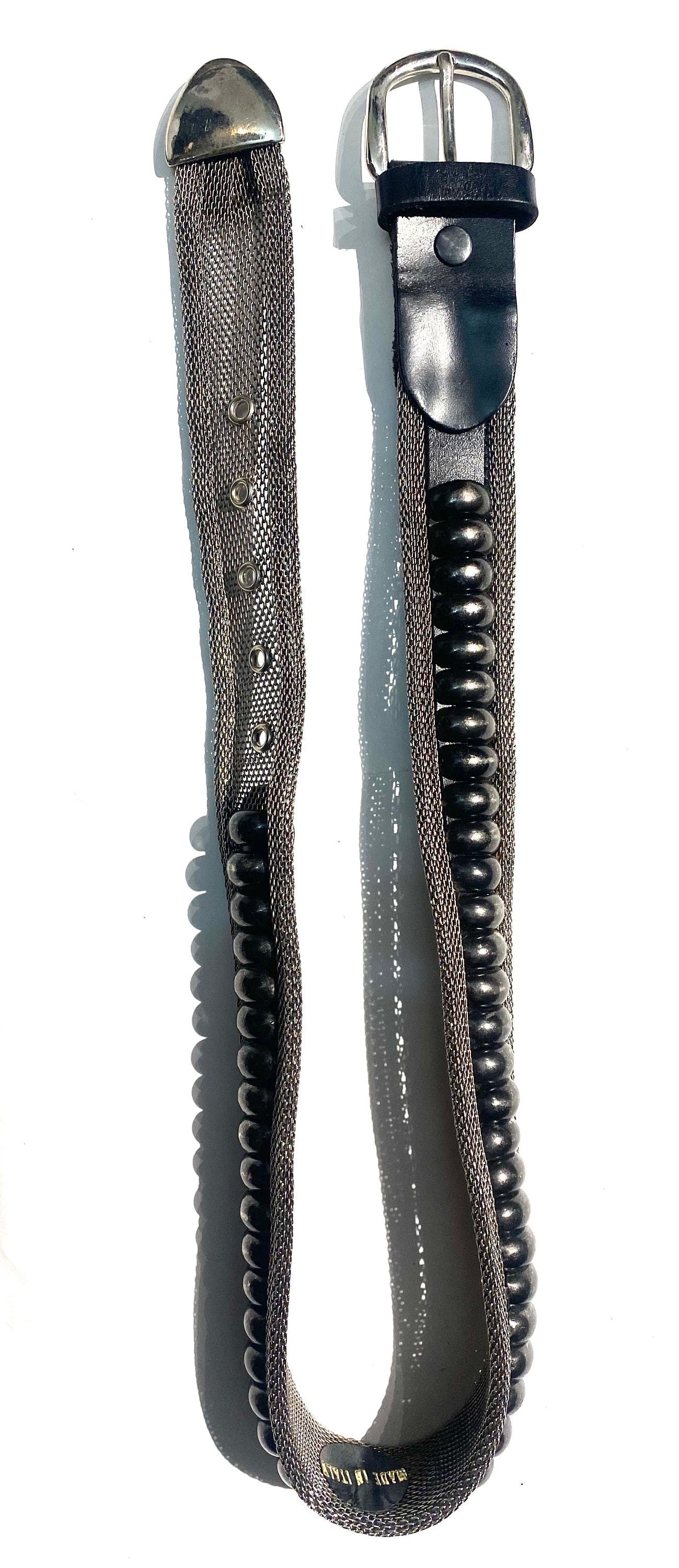 Krizia 80s rocker style belt, metal mesh, studs and black leather new old stock made in Italy