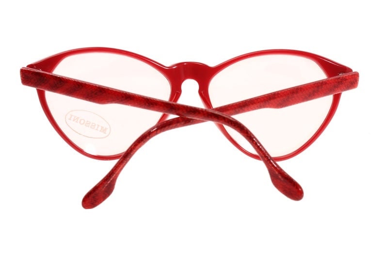 Missoni M81 red cateye eyeglasses frames w real knitted fabric inserts, Nos 80s Italy