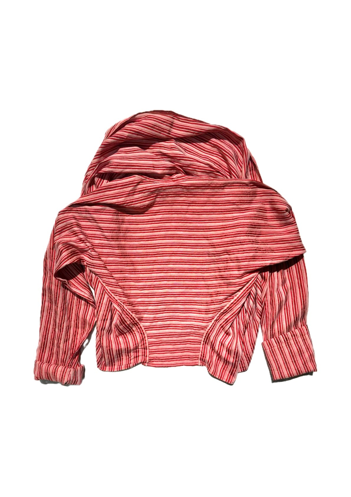 Dries Van Noten striped red-cream silk jacquard ladies blouse-top w hood-wide collar, sz M, perfect