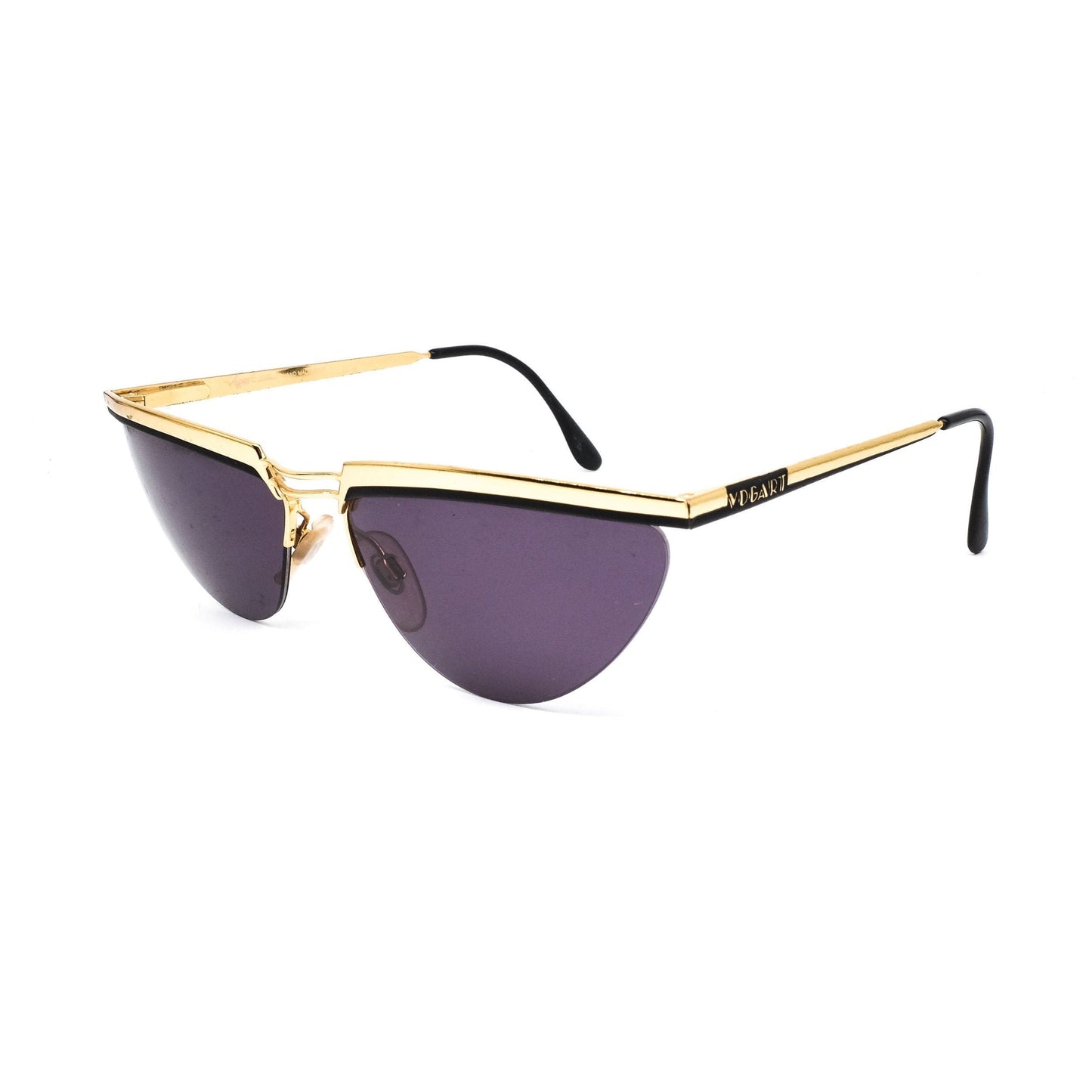 Vogart semi rimless cateye sunglasses built in golden metal, 1980s NOS Italy