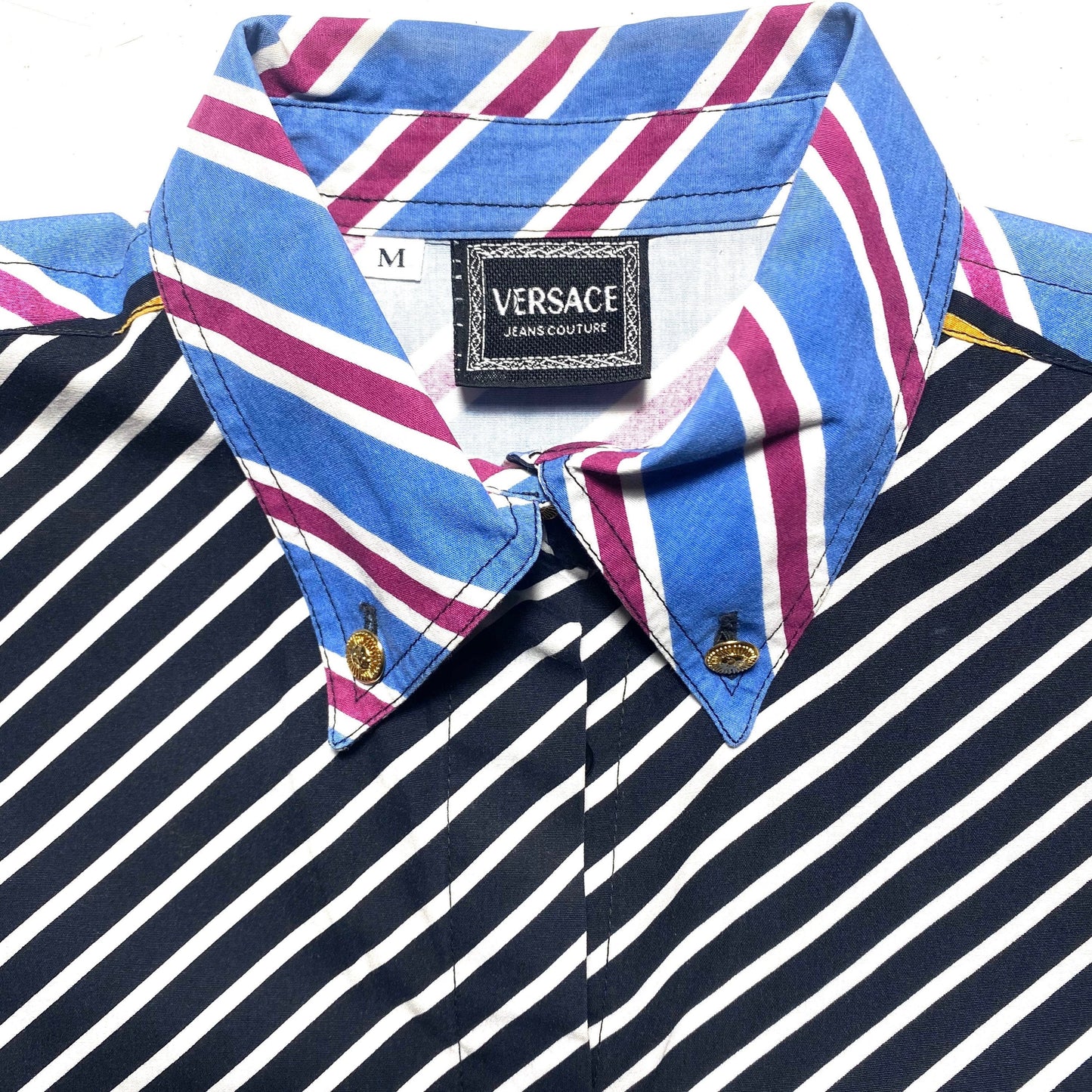 Versace Jeans Couture 90s Washington guarda regimental striped print shirt sz M, Mint